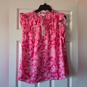 CeCe Pink Floral Ruffle-Sleeve Blouse